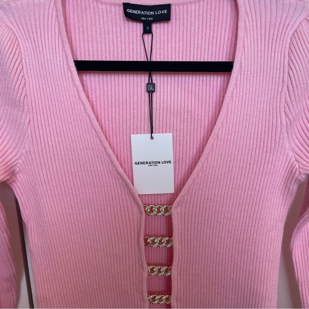 Generation Love Pink Ribbed Long-Sleeve Top with Gold Chain Closures - Picture 2 of 3
